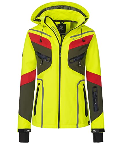 Rock Creek Damen Softshell Jacke Windbreaker Regenjacke Übergangsjacke Softshelljacke Damenjacke Regenmantel Outdoorjacke Kapuze D-465 Neongelb XS von Rock Creek