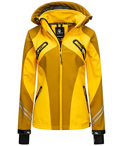 Rock Creek Damen Softshell Jacke Windbreaker Regenjacke Übergangsjacke Softshelljacke Damenjacke Regenmantel Outdoorjacke Kapuze D-466 Maisgelb 3XL von Rock Creek