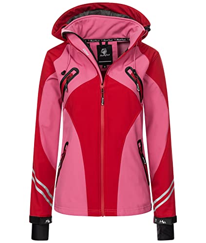 Rock Creek Damen Softshell Jacke Windbreaker Regenjacke Übergangsjacke Softshelljacke Damenjacke Regenmantel Outdoorjacke Kapuze D-466 Rot 3XL von Rock Creek