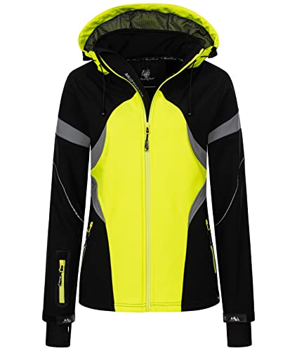 Rock Creek Damen Softshell Jacke Windbreaker Regenjacke Übergangsjacke Softshelljacke Damenjacke Regenmantel Outdoorjacke Kapuze D-467 Neongelb 3XL von Rock Creek