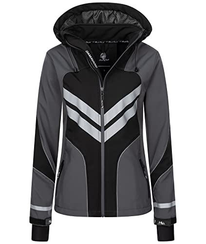 Rock Creek Damen Softshell Jacke Windbreaker Regenjacke Übergangsjacke Softshelljacke Damenjacke Regenmantel Outdoorjacke Kapuze D-468 Anthrazit 3XL von Rock Creek