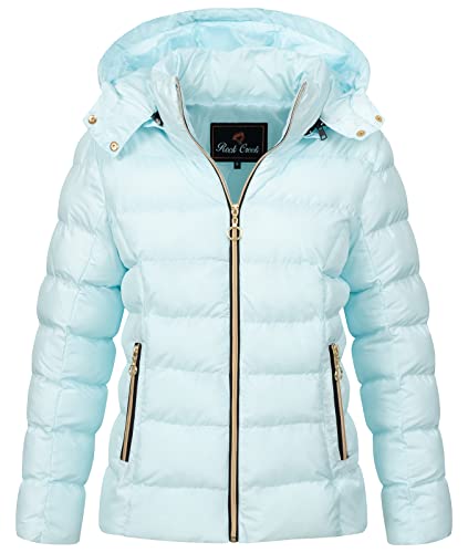 Rock Creek Damen Steppjacke Übergangsjacke Leicht Damenjacke Frauen Jacken Stepp Jacken mit Kapuze Daunenjacke Thremojacke D-489 Babyblau 3XL von Rock Creek