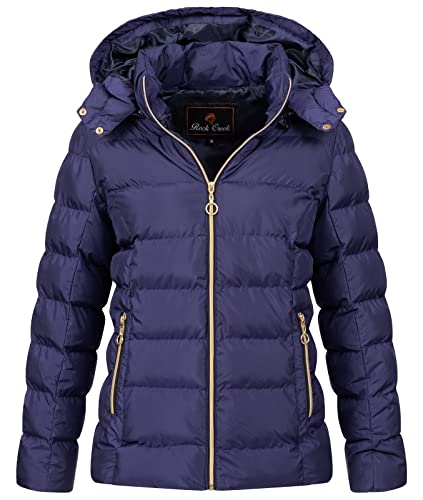 Rock Creek Damen Steppjacke Übergangsjacke Leicht Damenjacke Frauen Jacken Stepp Jacken mit Kapuze Daunenjacke Thremojacke D-489 Dunkelblau 2XL von Rock Creek