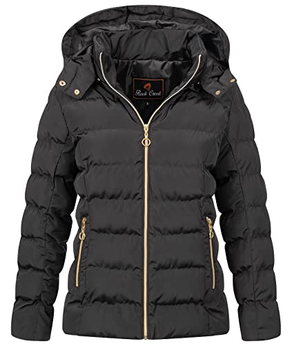 Rock Creek Damen Steppjacke Übergangsjacke Leicht Damenjacke Frauen Jacken Stepp Jacken mit Kapuze Daunenjacke Thremojacke D-489 Schwarz L von Rock Creek