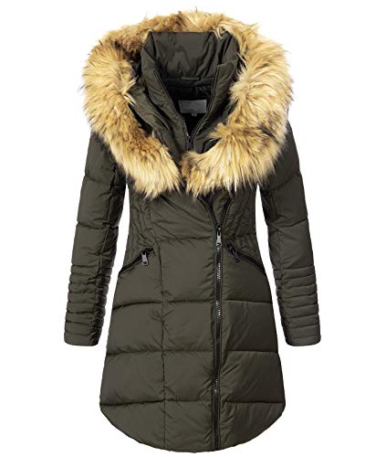 Rock Creek Damen Winter Jacke Mantel Kunstfellkragen Steppmantel Winterjacke Damenjacke Outdoorjacke Kapuze Fellkragen gesteppt D-434 Dunkelgrün S von Rock Creek