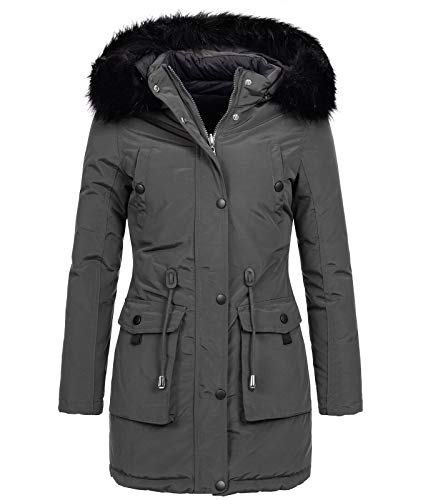 Rock Creek Damen Winter Jacke Mantel Wendejacke Damenmantel Parka Wende Jacken Mäntel Outdoorjacke Steppjacke Kapuze Kunstfell D-428 Anthrazit S von Rock Creek