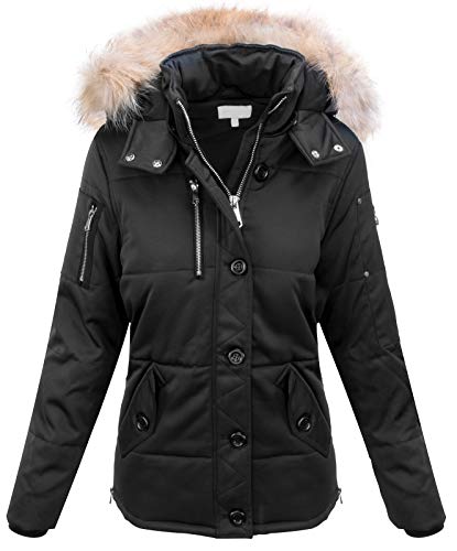 Rock Creek Damen Winter Jacke Parka Mantel Damenmantel Kapuze Echtpelz Outdoorjacke Kurzmantel Regenjacke Winterjacken Kapuze D-411 Schwarz M von Rock Creek