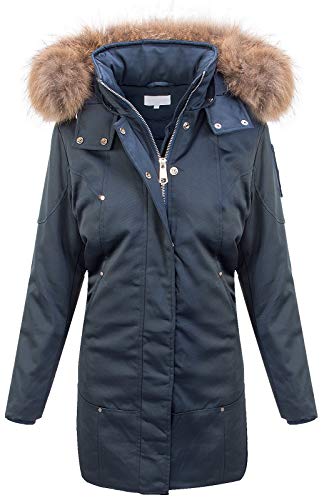 Rock Creek Damen Winter Jacke Parka Mantel Damenmantel Kapuze Echtpelz Outdoorjacke Wasserdicht Regenjacke Winterjacken Kapuze D-410 Dunkelblau S von Rock Creek