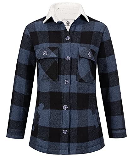 Rock Creek Damen Winterjacke Karierte Flanelljacke Gefüttert Holzfällerjacke Holzfällerhemd Kragen Teddyfutter Kariert Thermojacke D-469 Blau L von Rock Creek