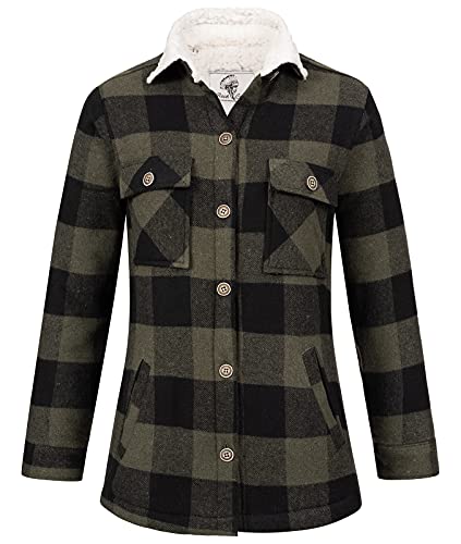 Rock Creek Damen Winterjacke Karierte Flanelljacke Gefüttert Holzfällerjacke Holzfällerhemd Kragen Teddyfutter Kariert Thermojacke D-469 Dunkelgrün M von Rock Creek