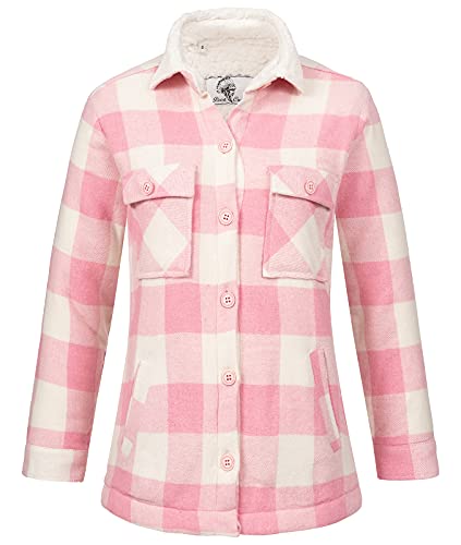 Rock Creek Damen Winterjacke Karierte Flanelljacke Gefüttert Holzfällerjacke Holzfällerhemd Kragen Teddyfutter Kariert Thermojacke D-469 Rosa 2XL von Rock Creek