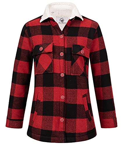 Rock Creek Damen Winterjacke Karierte Flanelljacke Gefüttert Holzfällerjacke Holzfällerhemd Kragen Teddyfutter Kariert Thermojacke D-469 Rot L von Rock Creek