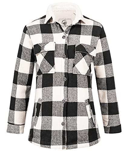 Rock Creek Damen Winterjacke Karierte Flanelljacke Gefüttert Holzfällerjacke Holzfällerhemd Kragen Teddyfutter Kariert Thermojacke D-469 Schwarz 3XL von Rock Creek