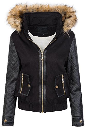 Rock Creek Damen Winterjacke Kurzmantel Teddyfell Kunstlederärmel Parka Damenjacke Bikerjacke Winter Mantel Warm Gefüttert D-360 Schwarz S von Rock Creek