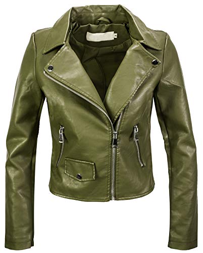 Rock Creek Designer Damen Kunstleder Jacke Bikerjacke Übergangsjacke mit Print Lederjacke Kunstlederjacken Frauen Sommerjacke Motorradjacke D-414 Dunkelgrün L von Rock Creek