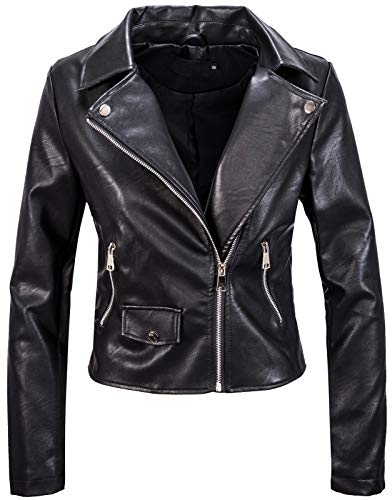 Rock Creek Designer Damen Kunstleder Jacke Bikerjacke Übergangsjacke mit Print Lederjacke Kunstlederjacken Frauen Sommerjacke Motorradjacke D-414 Schwarz M von Rock Creek