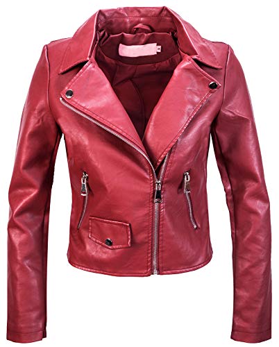 Rock Creek Designer Damen Kunstleder Jacke Bikerjacke Übergangsjacke mit Print Lederjacke Kunstlederjacken Frauen Sommerjacke Motorradjacke D-414 Weinrot L von Rock Creek