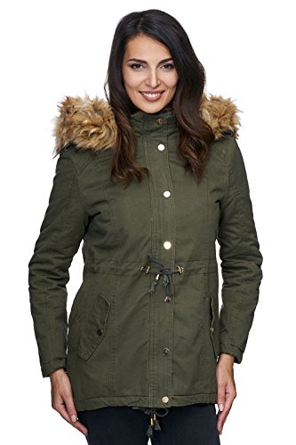 Rock Creek Designer Damen Winter Jacke Wintermantel Parka Outdoor Warm Gefüttert Teddyfell Jacken Kapuze mit Kunstfellkragen D-226 Khaki L von Rock Creek