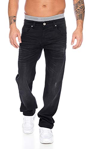 Rock Creek Designer Herren Jeans Hose Straight-Cut Gerades Bein Clubwear [LL-303 - Schwarz - W33 L34] von Rock Creek