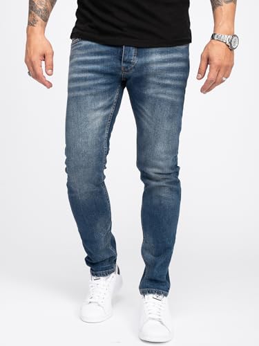 Rock Creek Designer Herren Jeans Hose Stretch Jeanshose Basic Slim Fit Jeans Hosen Denim Used Look Destroyed Herrenhose Elegant RC-2166 Blau W33 L36 von Rock Creek