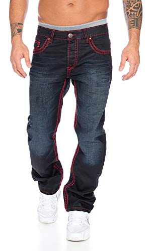 Rock Creek Herren Designer Denim Jeans Hose Dicke zier nähte NEU RC-2092, 40W / 34L, Schwarz von Rock Creek