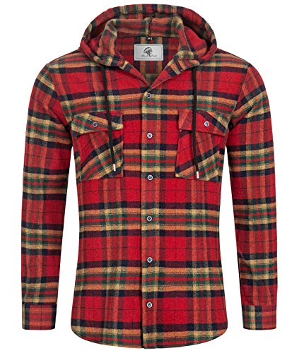 Rock Creek Herren Hemd Kariert Kapuzenhemd Karohemd Herrenhemd Flanell Hemden Holzfällerhemd Übergangsjacke Langarm Kariert Winter H-257 Rot 5XL von Rock Creek