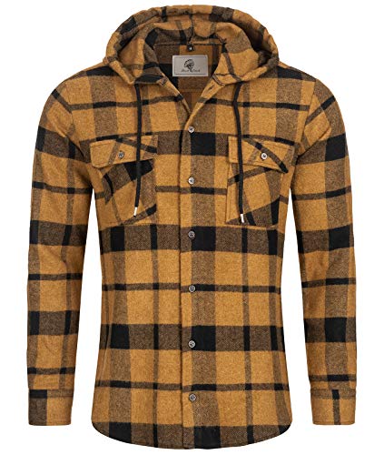 Rock Creek Herren Hemd Kariert Kapuzenhemd Karohemd Herrenhemd Flanell Hemden Holzfällerhemd Übergangsjacke Langarm Kariert Winter H-258 Camel 4XL von Rock Creek
