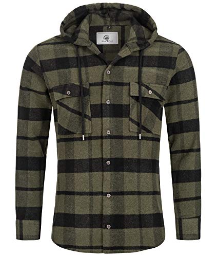 Rock Creek Herren Hemd Kariert Kapuzenhemd Karohemd Herrenhemd Flanell Hemden Holzfällerhemd Übergangsjacke Langarm Kariert Winter H-258 Dunkelgrün 3XL von Rock Creek