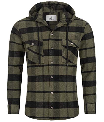 Rock Creek Herren Hemd Kariert Kapuzenhemd Karohemd Herrenhemd Flanell Hemden Holzfällerhemd Übergangsjacke Langarm Kariert Winter H-258 Dunkelgrün 4XL von Rock Creek