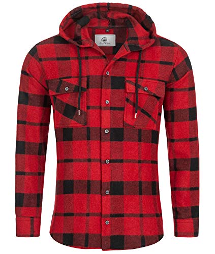 Rock Creek Herren Hemd Kariert Kapuzenhemd Karohemd Herrenhemd Flanell Hemden Holzfällerhemd Übergangsjacke Langarm Kariert Winter H-258 Rot 3XL von Rock Creek