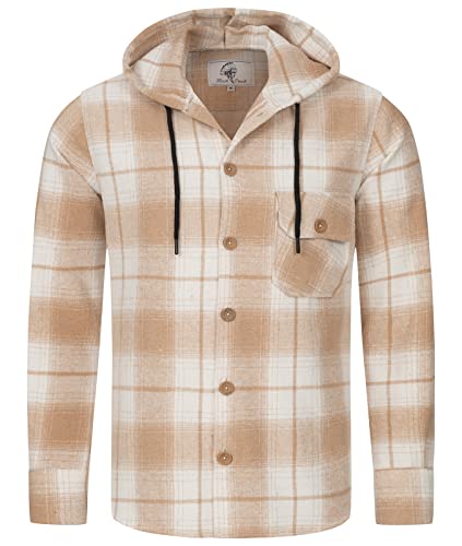 Rock Creek Herren Hemd Kariert Kapuzenhemd Karohemd Herrenhemd Flanell Hemden Holzfällerhemd Übergangsjacke Langarm Kariert Winter H-326 Beige 4XL von Rock Creek