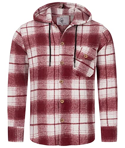 Rock Creek Herren Hemd Kariert Kapuzenhemd Karohemd Herrenhemd Flanell Hemden Holzfällerhemd Übergangsjacke Langarm Kariert Winter H-326 Weinrot XL von Rock Creek
