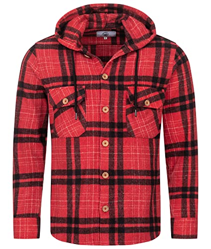 Rock Creek Herren Hemd Kariert Kapuzenhemd Karohemd Herrenhemd Flanell Hemden Holzfällerhemd Übergangsjacke Langarm Kariert Winter H-328 Rot 5XL von Rock Creek