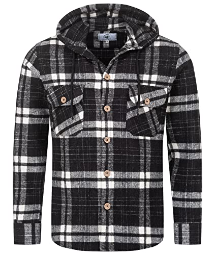 Rock Creek Herren Hemd Kariert Kapuzenhemd Karohemd Herrenhemd Flanell Hemden Holzfällerhemd Übergangsjacke Langarm Kariert Winter H-328 Schwarz 5XL von Rock Creek