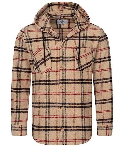 Rock Creek Herren Hemd Kariert Kapuzenhemd Karohemd Herrenhemd Flanell Hemden Holzfällerhemd Übergangsjacke Langarm Kariert Winter H-334 Beige 5XL von Rock Creek