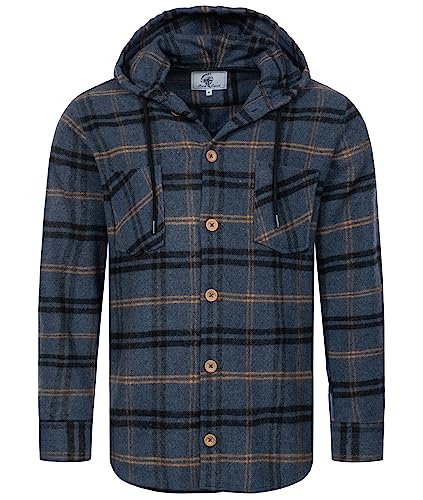 Rock Creek Herren Hemd Kariert Kapuzenhemd Karohemd Herrenhemd Flanell Hemden Holzfällerhemd Übergangsjacke Langarm Kariert Winter H-334 Blau S von Rock Creek