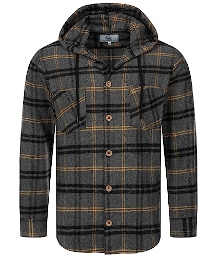 Rock Creek Herren Hemd Kariert Kapuzenhemd Karohemd Herrenhemd Flanell Hemden Holzfällerhemd Übergangsjacke Langarm Kariert Winter H-334 Grau 2XL von Rock Creek