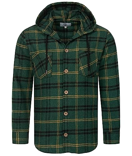 Rock Creek Herren Hemd Kariert Kapuzenhemd Karohemd Herrenhemd Flanell Hemden Holzfällerhemd Übergangsjacke Langarm Kariert Winter H-334 Grün 2XL von Rock Creek