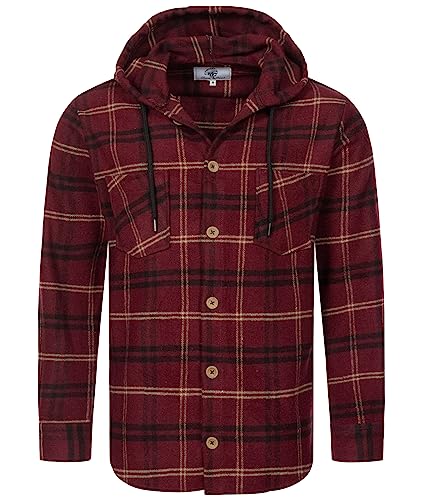 Rock Creek Herren Hemd Kariert Kapuzenhemd Karohemd Herrenhemd Flanell Hemden Holzfällerhemd Übergangsjacke Langarm Kariert Winter H-334 Weinrot 4XL von Rock Creek