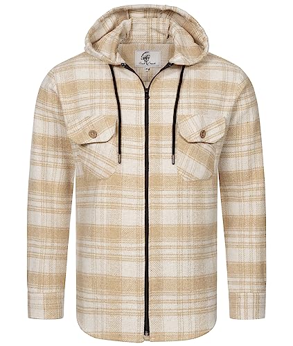 Rock Creek Herren Hemd Kariert Kapuzenhemd Karohemd Herrenhemd Flanell Hemden Holzfällerhemd Übergangsjacke Langarm Kariert Winter H-335 Beige M von Rock Creek