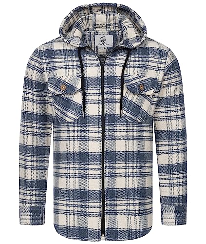 Rock Creek Herren Hemd Kariert Kapuzenhemd Karohemd Herrenhemd Flanell Hemden Holzfällerhemd Übergangsjacke Langarm Kariert Winter H-335 Blau 4XL von Rock Creek