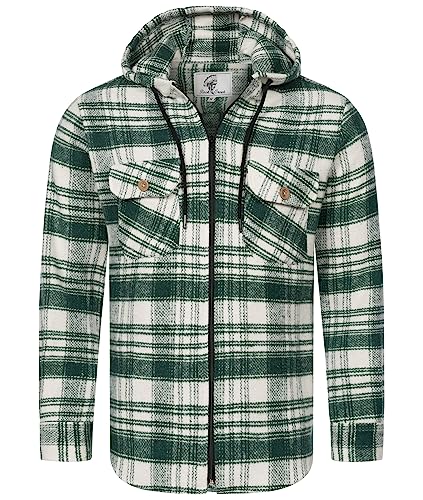 Rock Creek Herren Hemd Kariert Kapuzenhemd Karohemd Herrenhemd Flanell Hemden Holzfällerhemd Übergangsjacke Langarm Kariert Winter H-335 Grün S von Rock Creek