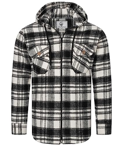 Rock Creek Herren Hemd Kariert Kapuzenhemd Karohemd Herrenhemd Flanell Hemden Holzfällerhemd Übergangsjacke Langarm Kariert Winter H-335 Schwarz L von Rock Creek