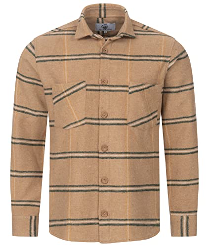 Rock Creek Herren Hemd Kariertes Flanellhemd Karohemd Herrenhemd Flanell Hemden Holzfällerhemd Übergangsjacke Langarm Kariert Winter H-324 Beige 3XL von Rock Creek