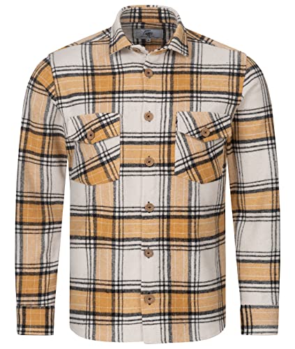 Rock Creek Herren Hemd Kariertes Flanellhemd Karohemd Herrenhemd Flanell Hemden Holzfällerhemd Übergangsjacke Langarm Kariert Winter H-325 Gelb M von Rock Creek