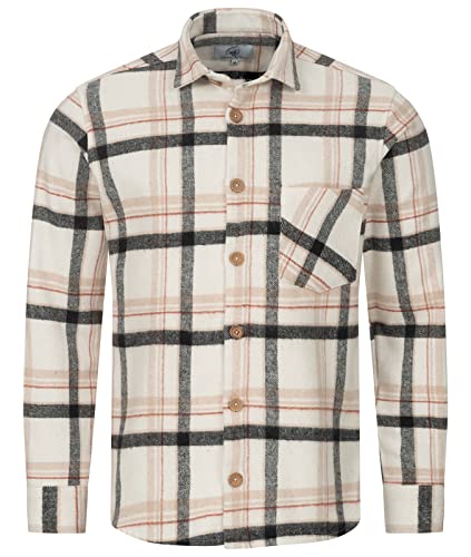 Rock Creek Herren Hemd Kariertes Flanellhemd Karohemd Herrenhemd Flanell Hemden Holzfällerhemd Übergangsjacke Langarm Kariert Winter H-327 Beige 2XL von Rock Creek