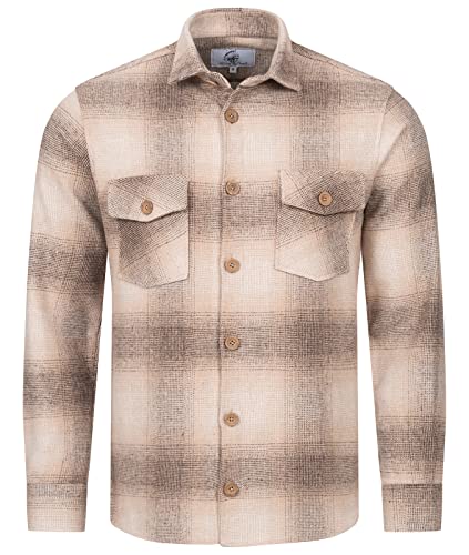 Rock Creek Herren Hemd Kariertes Flanellhemd Karohemd Herrenhemd Flanell Hemden Holzfällerhemd Übergangsjacke Langarm Kariert Winter H-329 Beige 3XL von Rock Creek