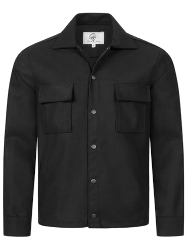 Rock Creek Herren Hemd Overshirt Freizeithemd Teddyfellkragen Hemden Langarm Regular Männer Jeans Hemd Kentkragen Übergangshemd H-371 Schwarz 3XL von Rock Creek