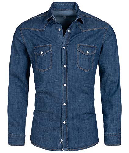 Rock Creek Herren Jeans Hemd Herrenhemd Denim Jeanshemd Vintage mit druckknöpfen Regular Fit Stehkragen Kentkragen Langarm H-199 Dunkelblau 3XL von Rock Creek