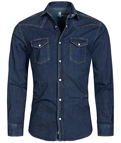 Rock Creek Herren Jeans Hemd Herrenhemd Denim Jeanshemd Vintage mit druckknöpfen Regular Fit Stehkragen Kentkragen Langarm Männer H-200 Dunkelblau M von Rock Creek